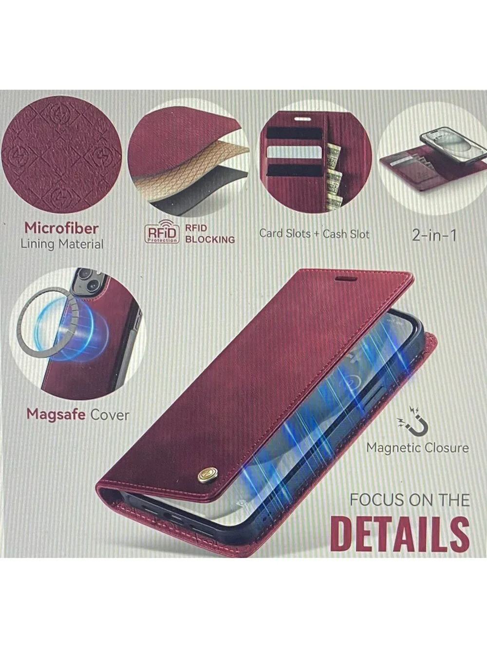 PlusnapX Wallet Case for iPhone 13 Wine Red